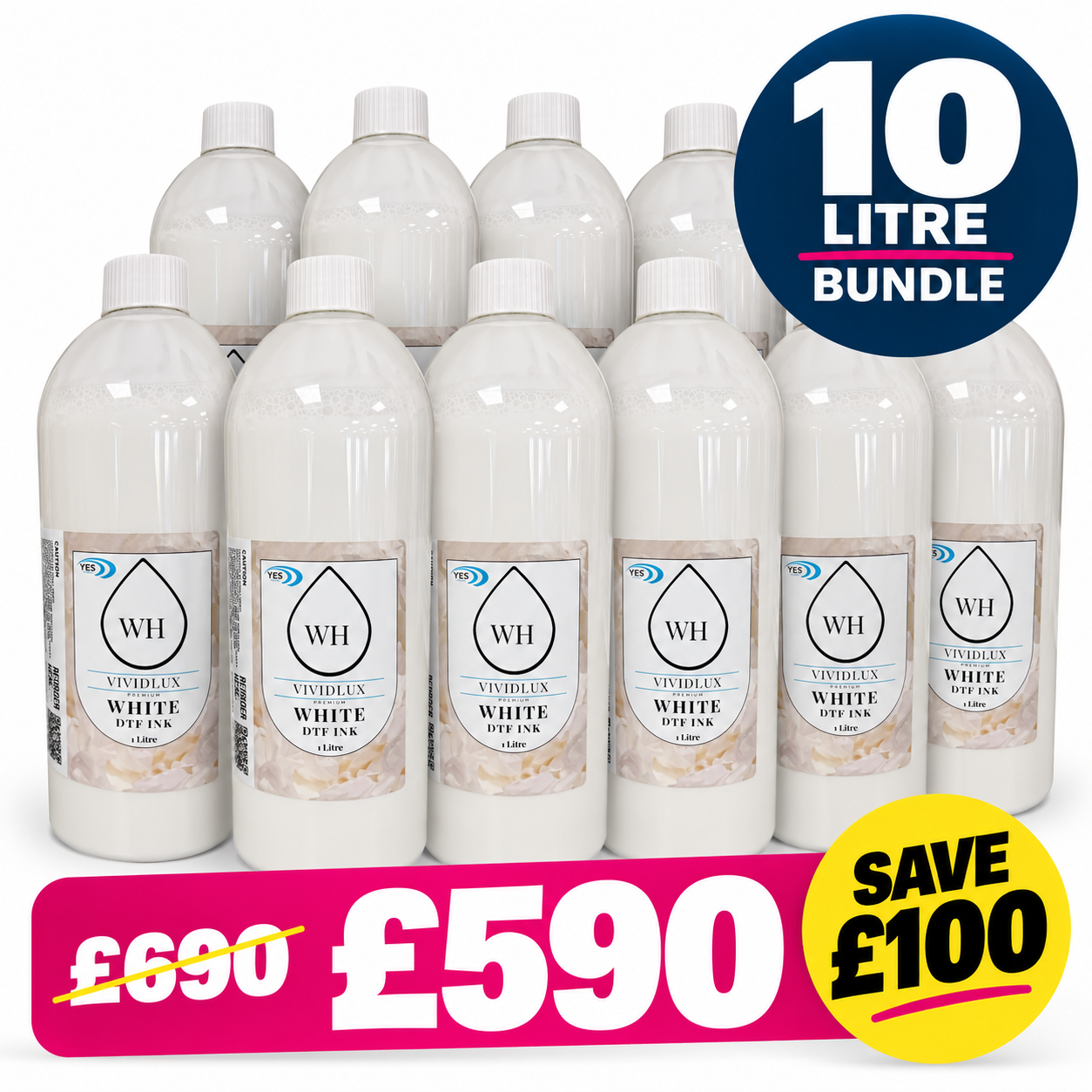 Vividlux White DTF Ink – 10 Litre Bundle